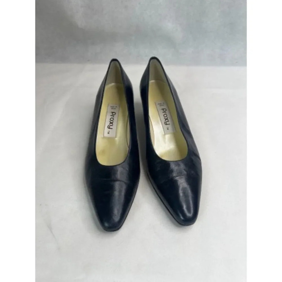 Proxy Navy Blue Slip On Almond Toe Chunky Heel Leather Heel Pump Sz 8M - Picture 7 of 9